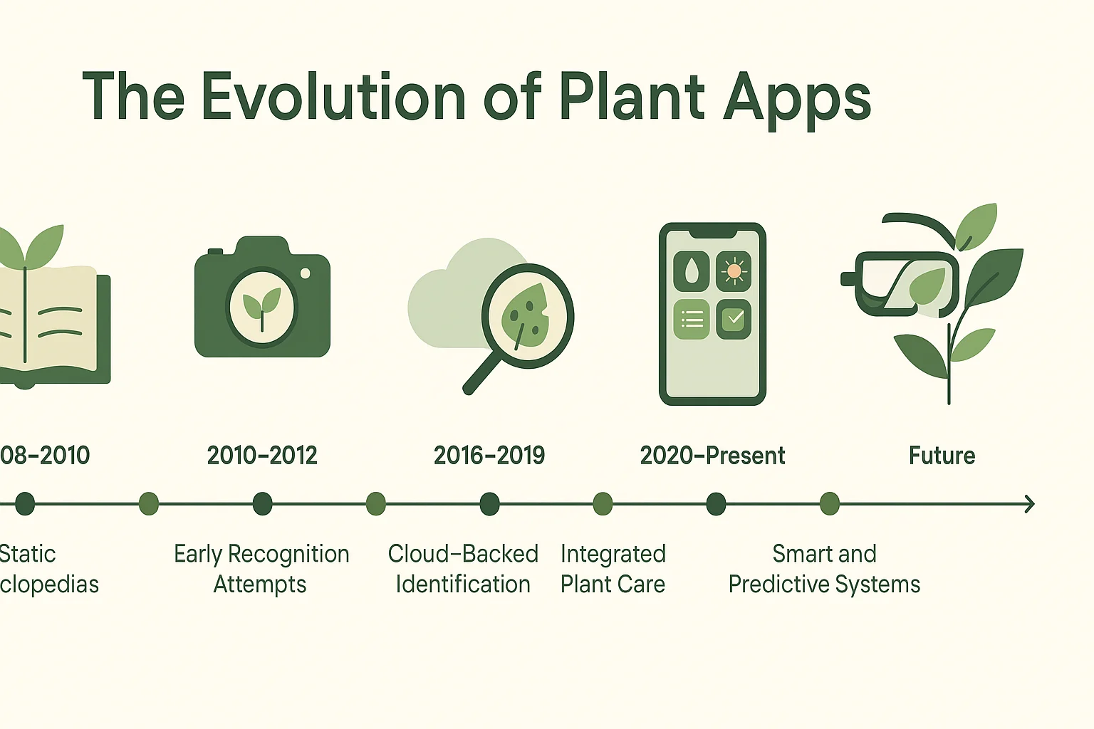 timeline visually shows the evolution from static tools to intelligent ecosystems, while leaving space for a “Future” section