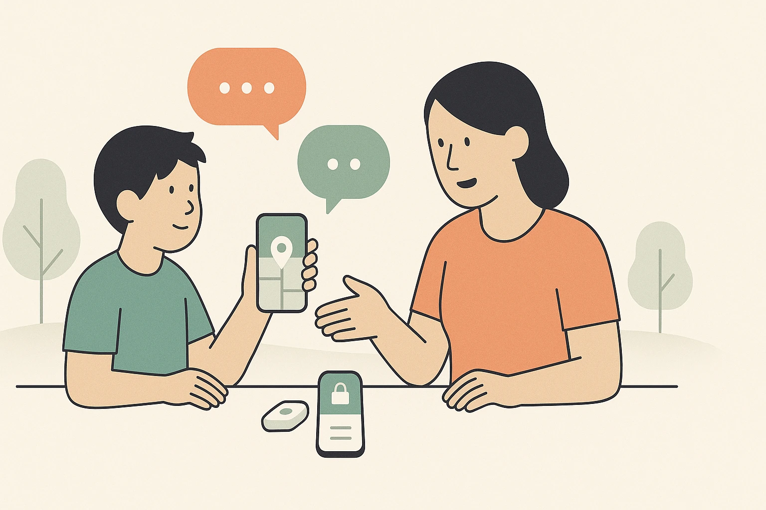 A child and a mother discuss privacy issues calmly.